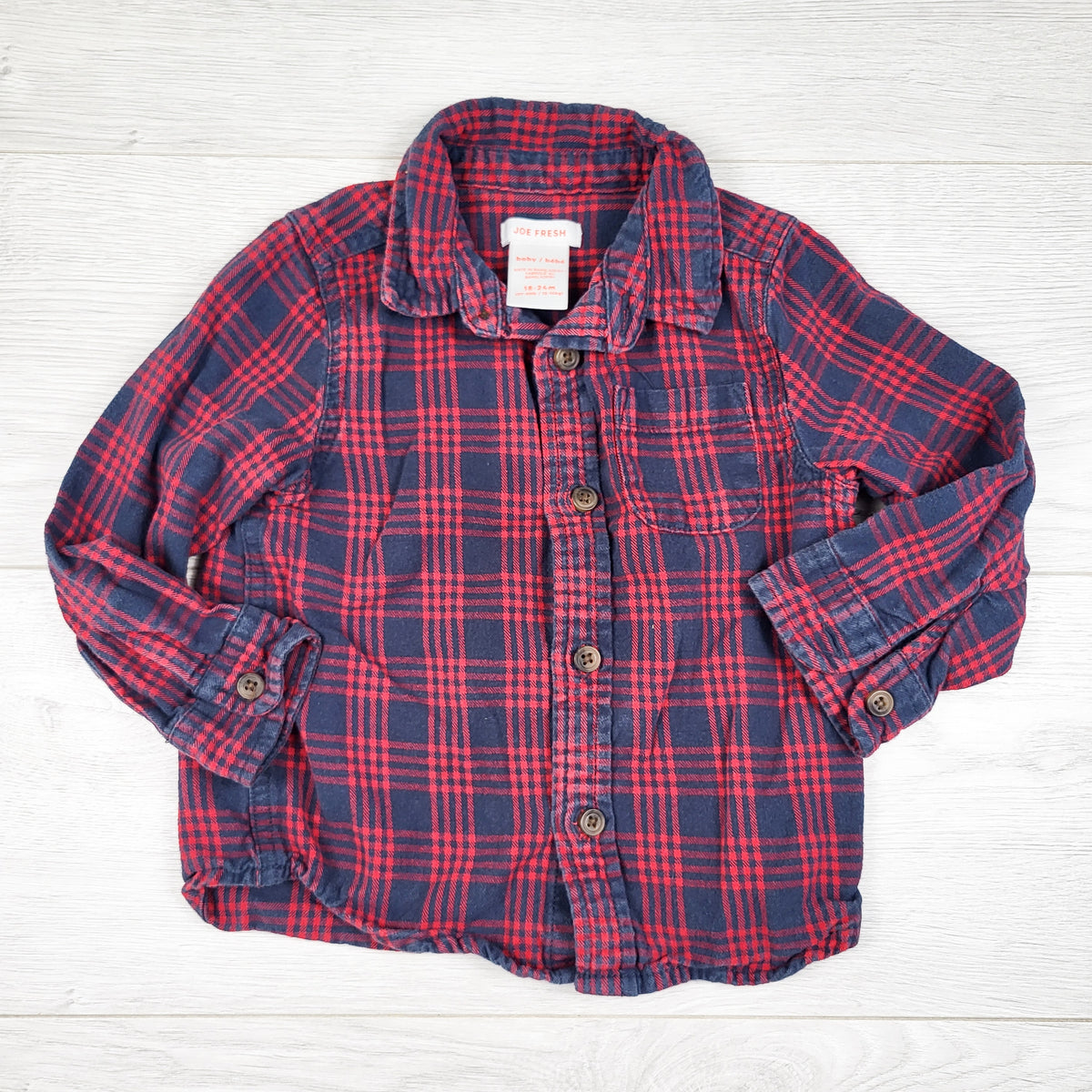 Joe Fresh blue and red plaid button down flannel shirt - Size 18 to 24 months