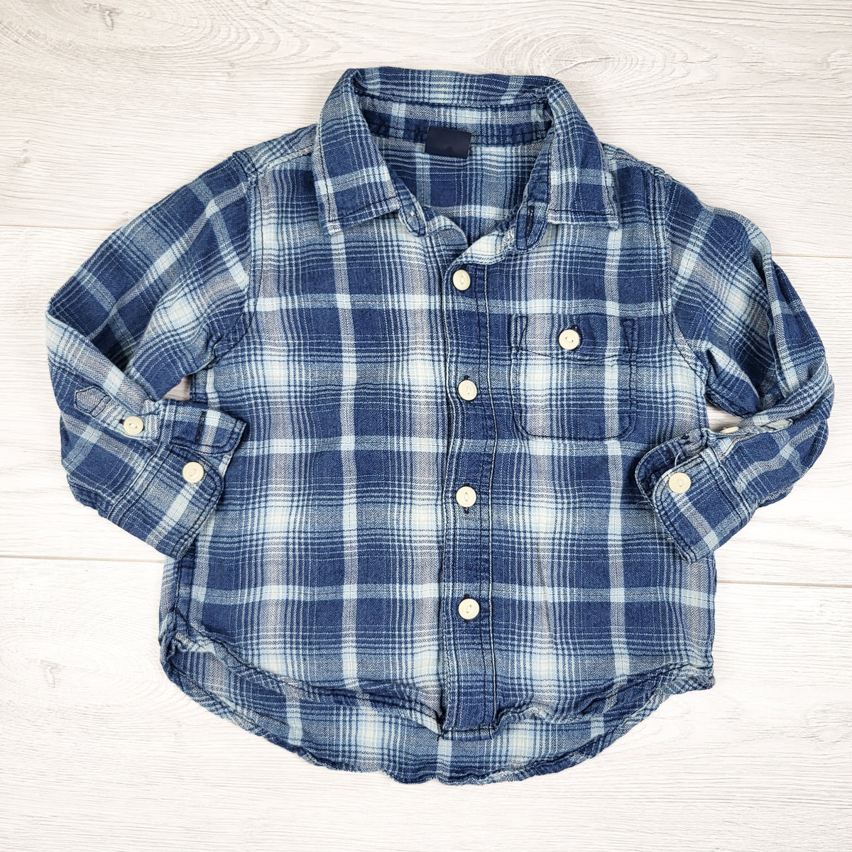 Gap navy and teal plaid button down shirt - Size 18 to 24 months