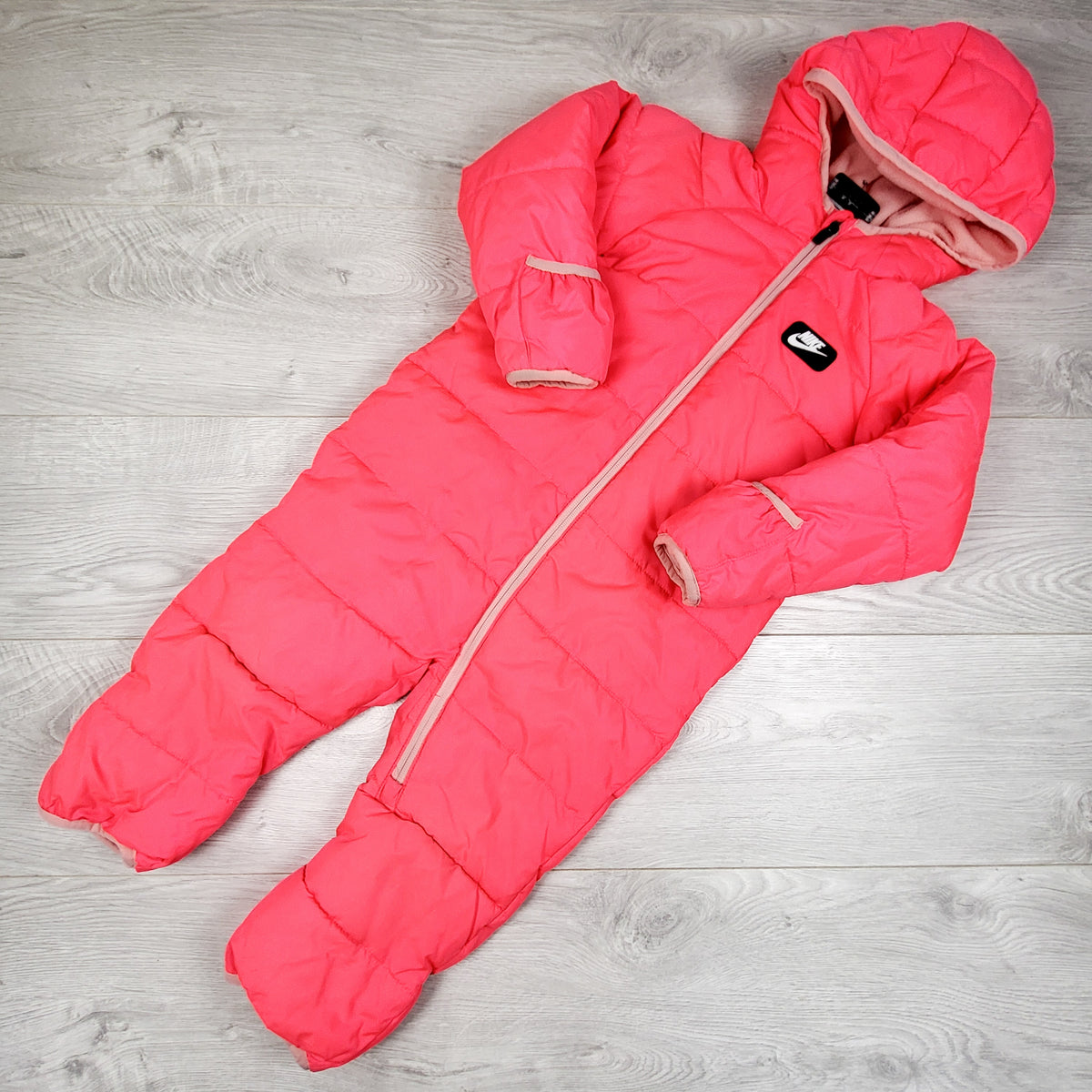 Nike hot pink fleece lined one piece puffer snowsuit - Size 24 months