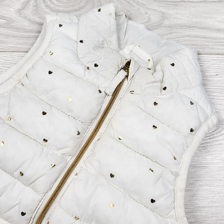 Children's Place white puffer vest with gold hearts - Size 12 to 18 months