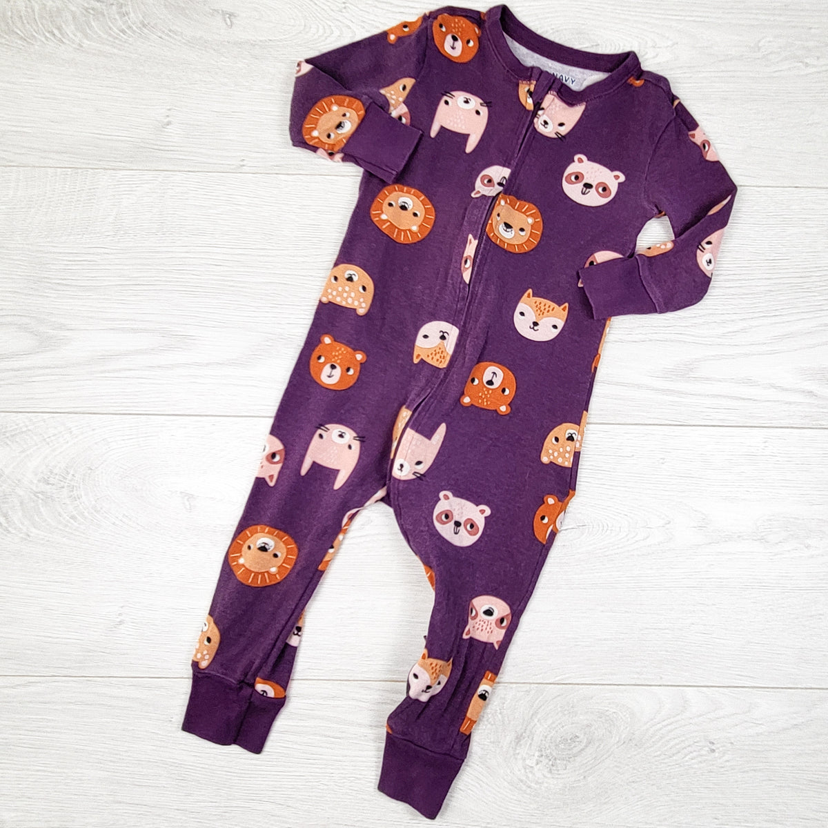 Old Navy purple zippered cotton sleeper with woodland animals - Size 12 to 18 months