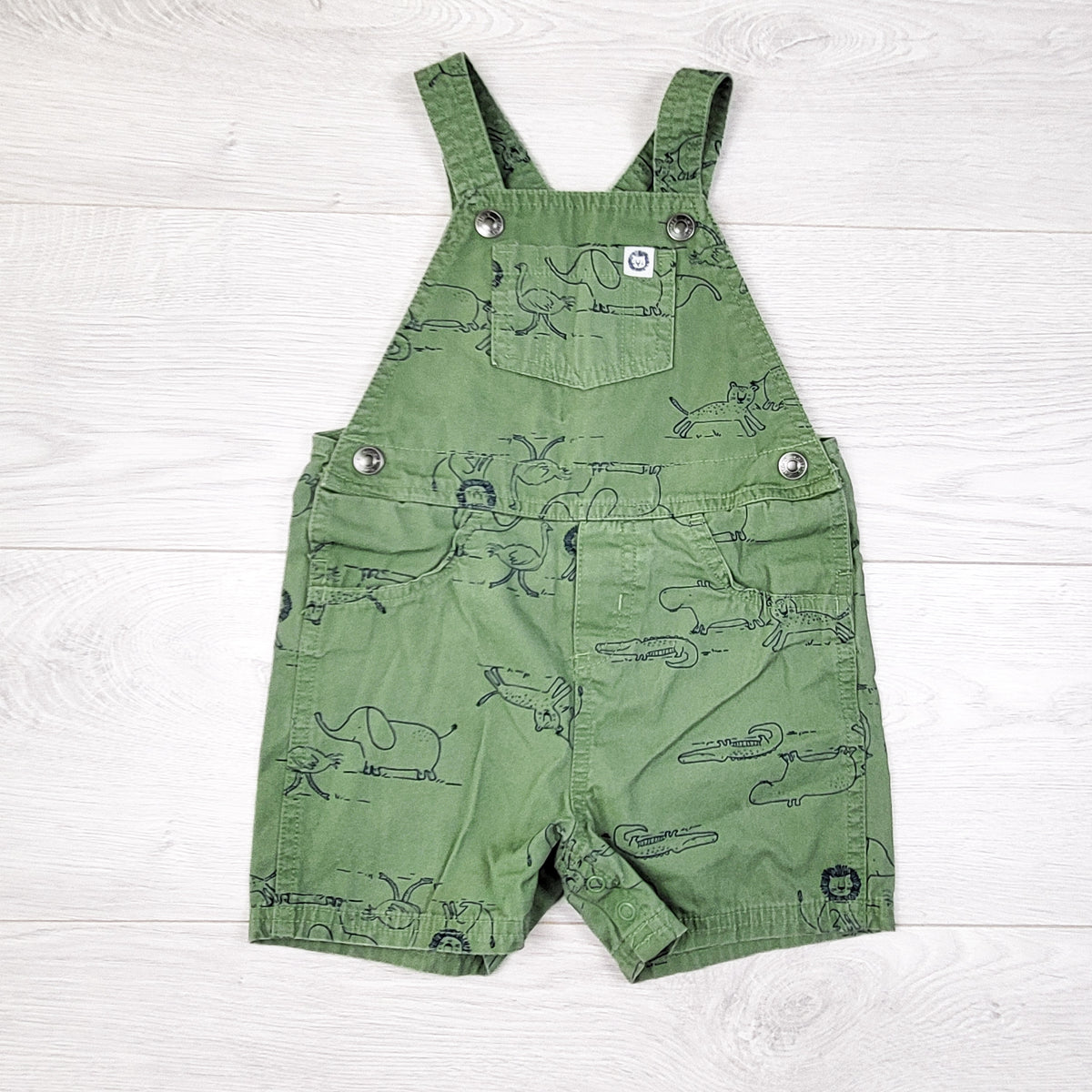 Carters green twill shortalls with jungle animals - Size 24 months