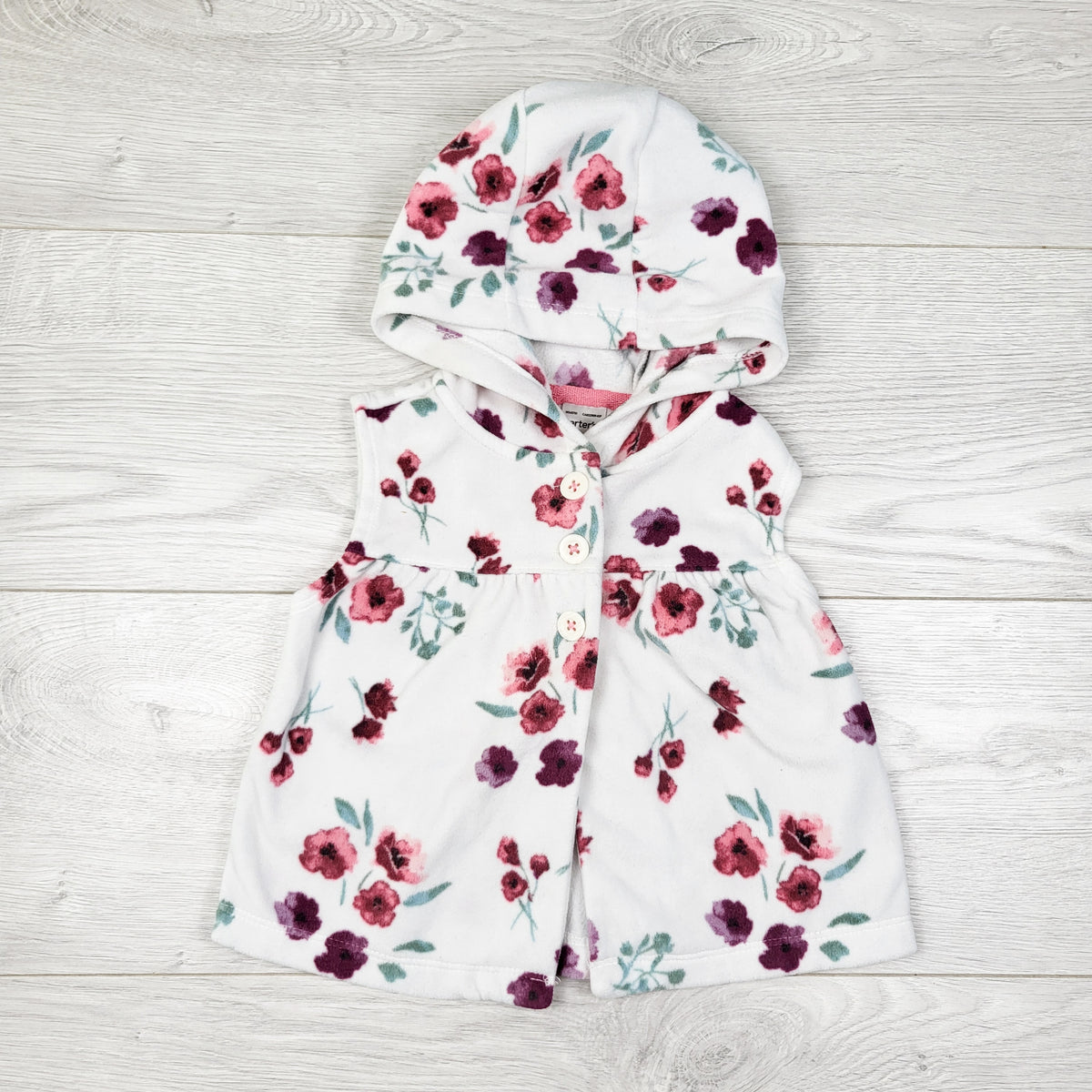 Carters white floral print hooded fleece vest - Size 12 months