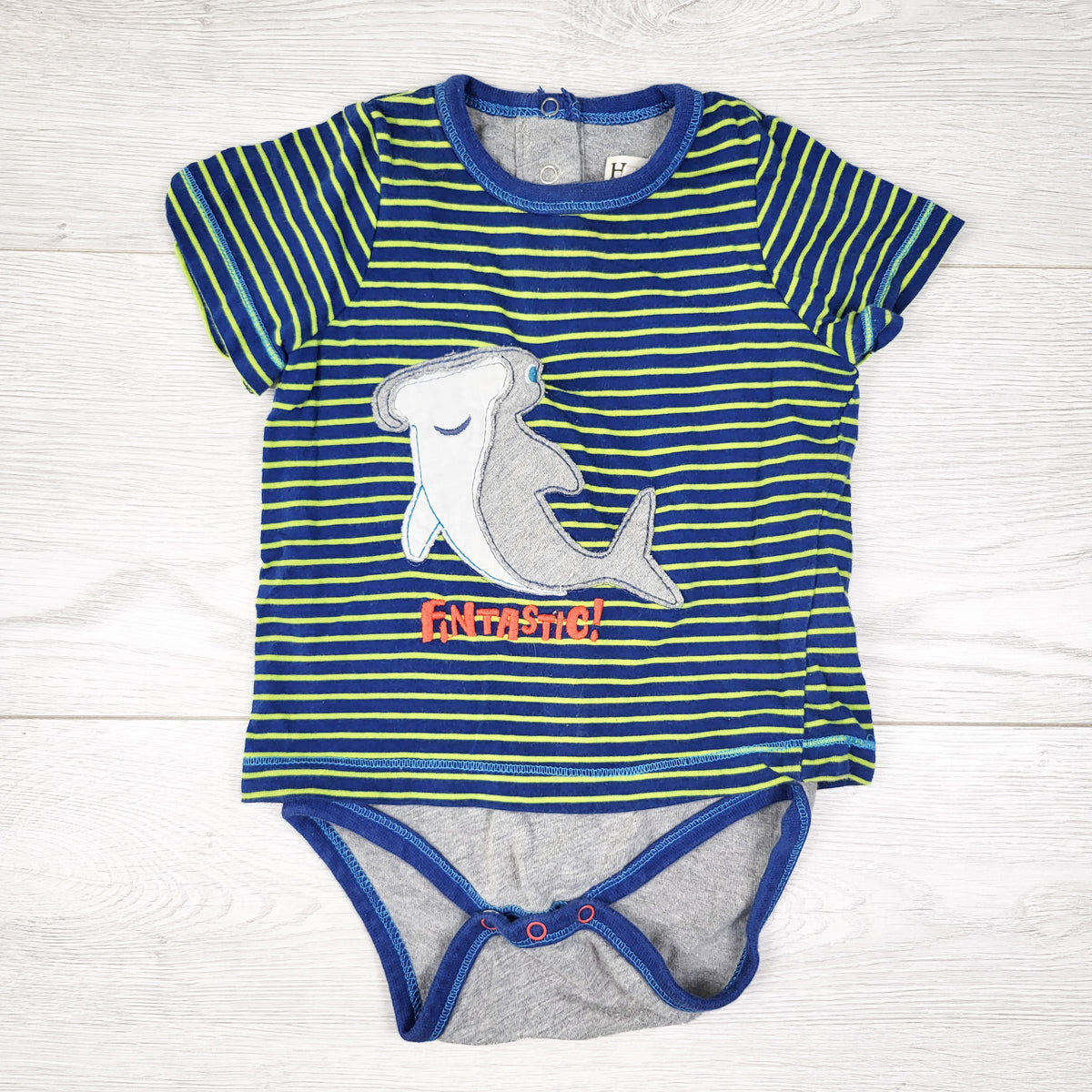 Hatley striped shirted bodysuit with shark - Size 6 to 9 months