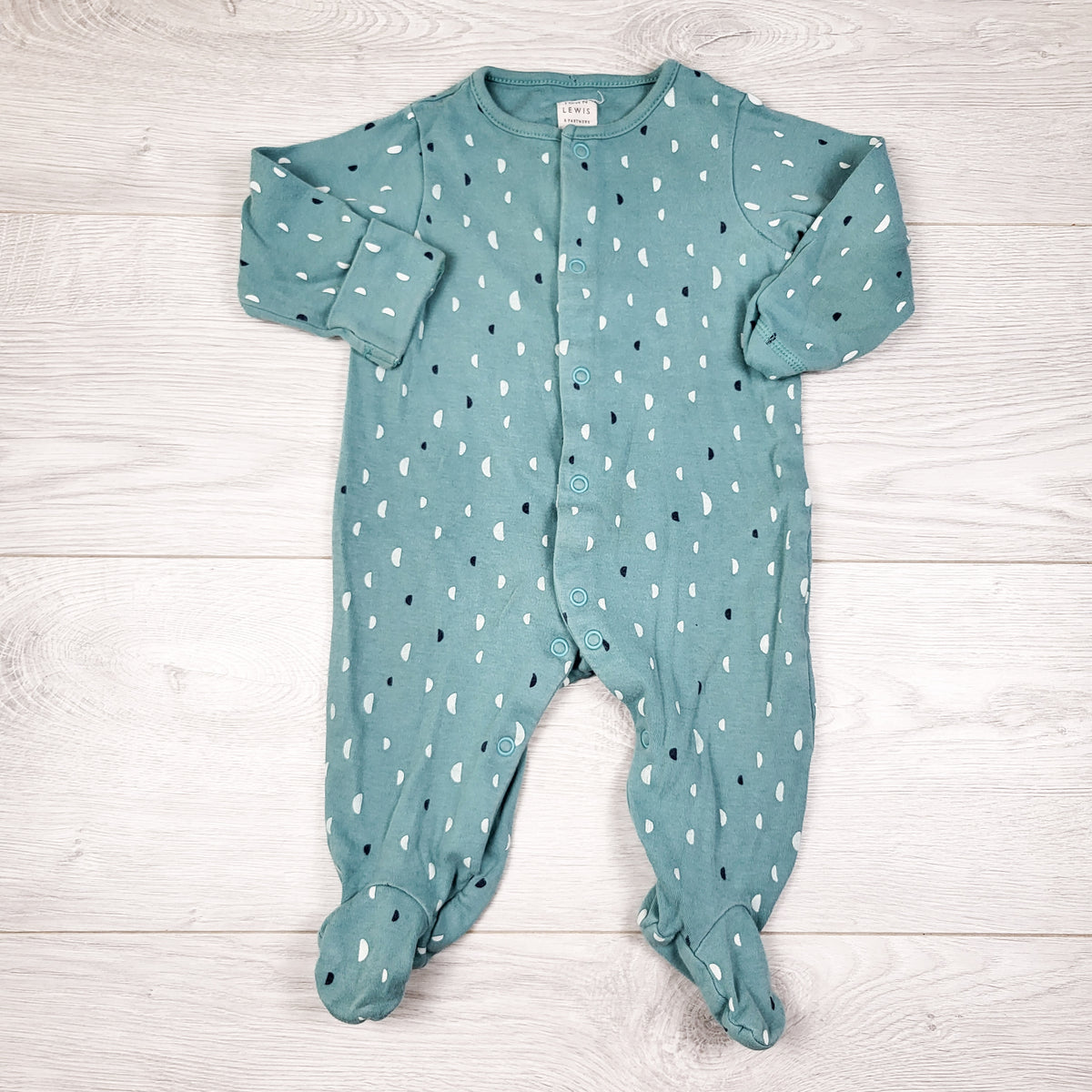 John Lewis teal patterned cotton sleeper - Size 3 to 6 months
