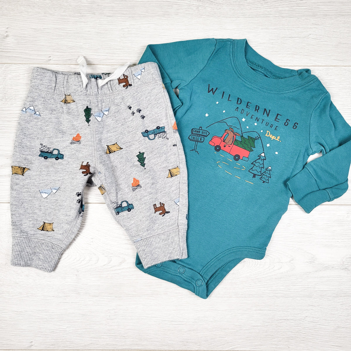 Carters teal and grey 2pc "Wilderness Adventure" set - Size 3 months