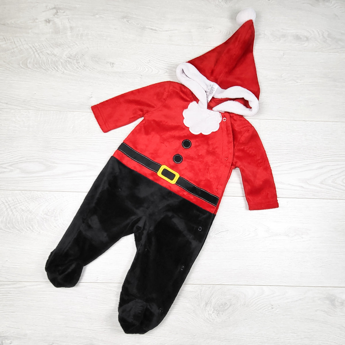 George plush Santa suit hooded romper - Size 0 to 3 months
