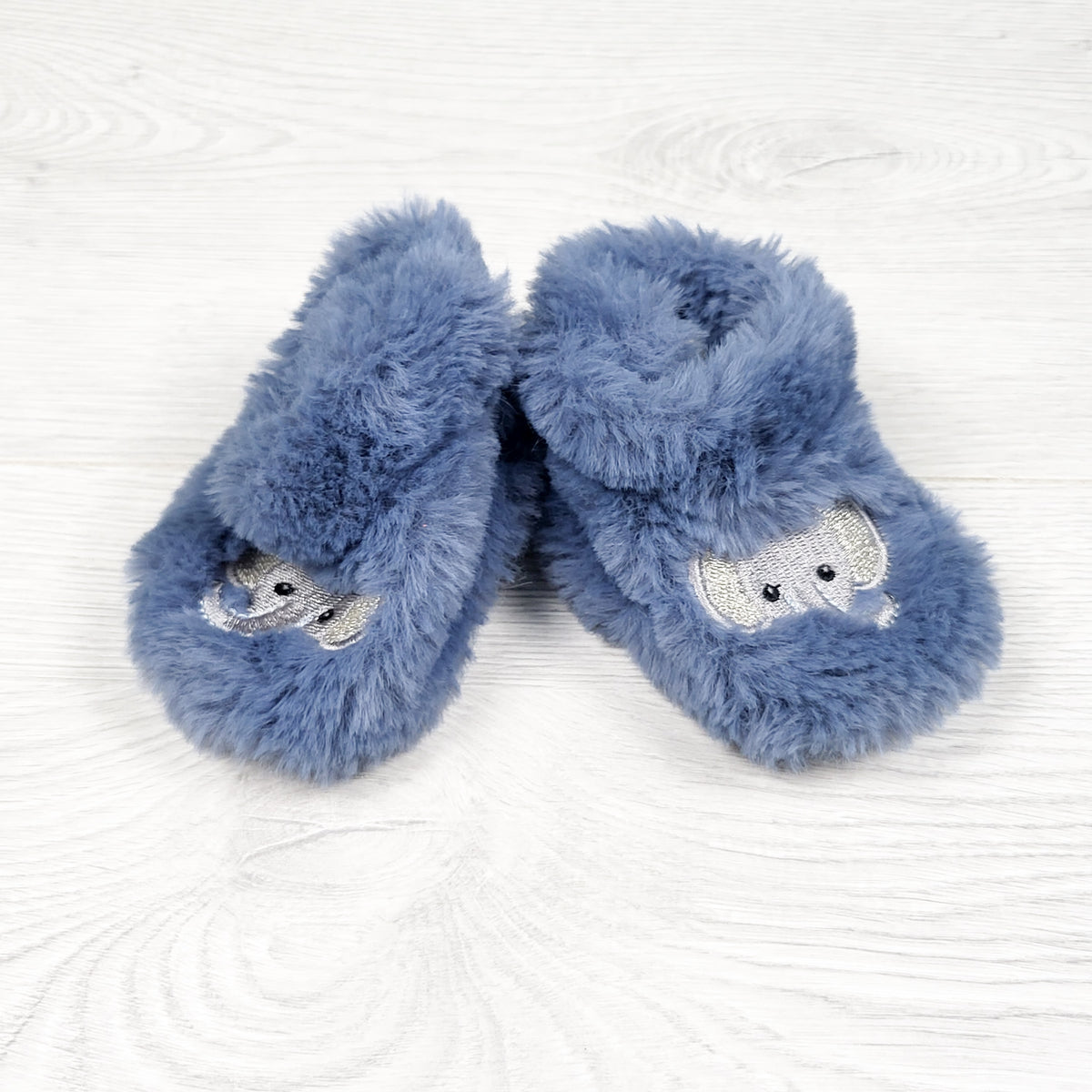 Blue faux fur elephant slippers - Approx 0 to 3 months