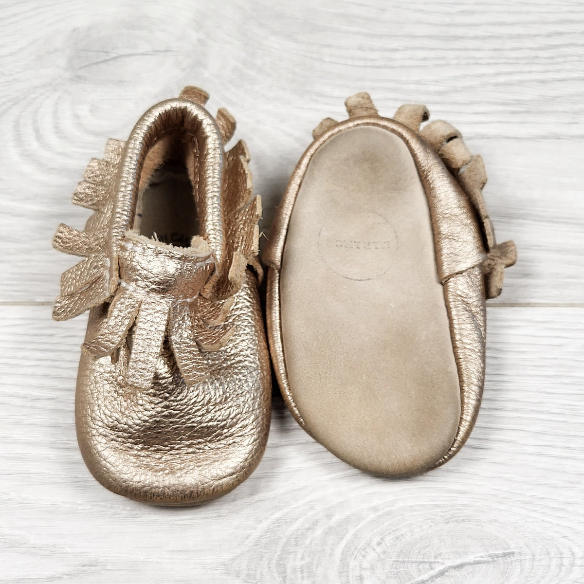 Minimoc gold leather soft soled shoes - Size 3 (infant)
