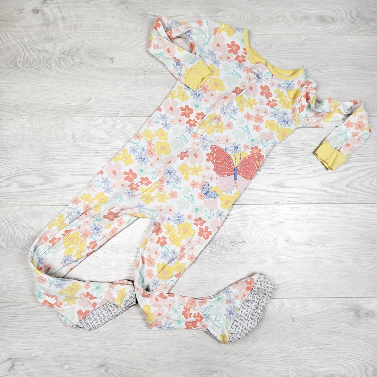 Carters white floral print cotton sleeper with butterfly - Size 4T