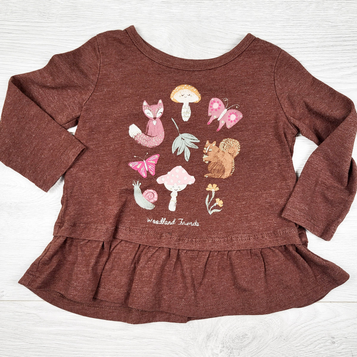 Carters brown long sleeve top with woodland animals - Size 18 months