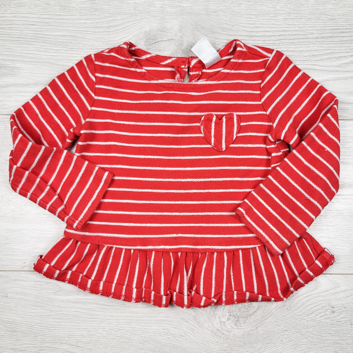 Carters red striped woven top with heart pocket - Size 24 months