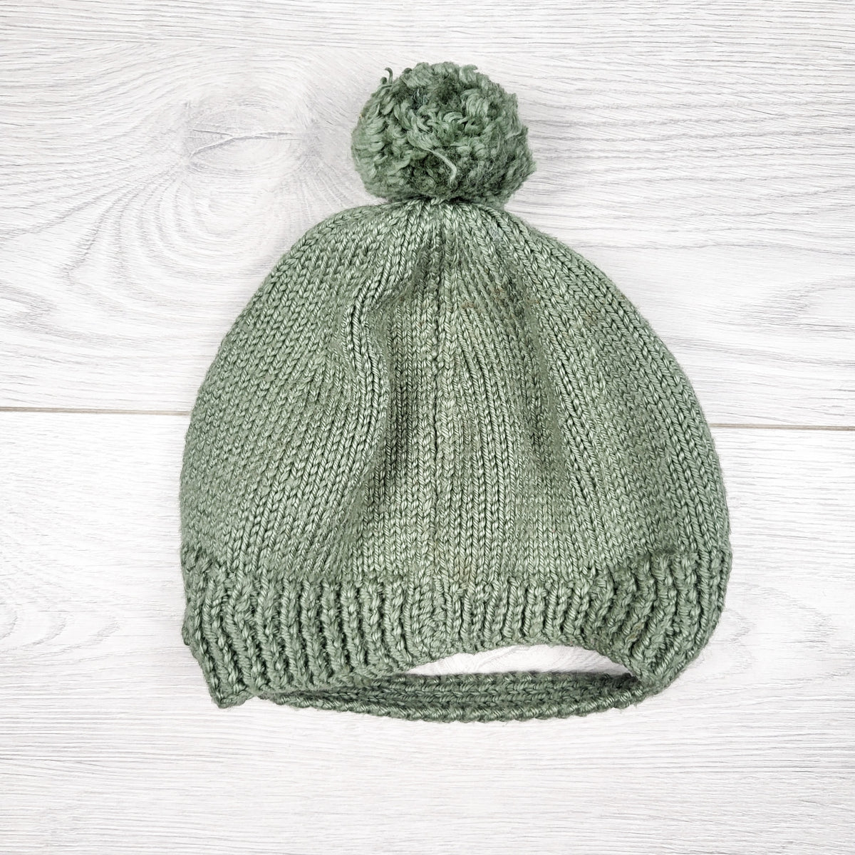 Sage green handmade pom pom toque - infant sized