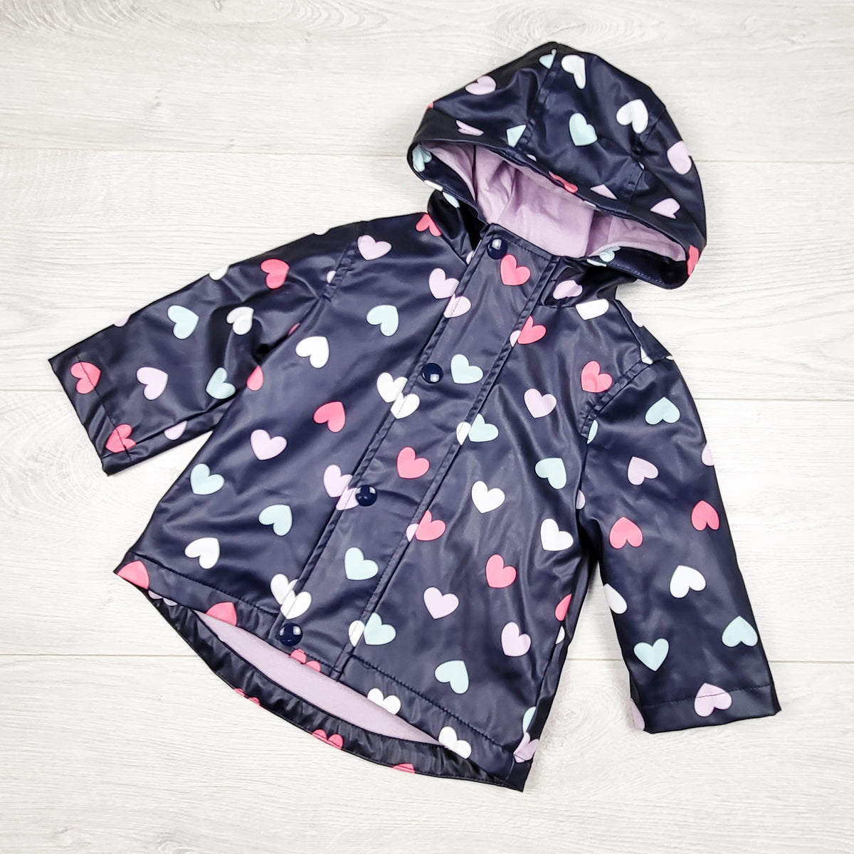 Joe Fresh navy heart print rain coat - Size 6 to 12 months