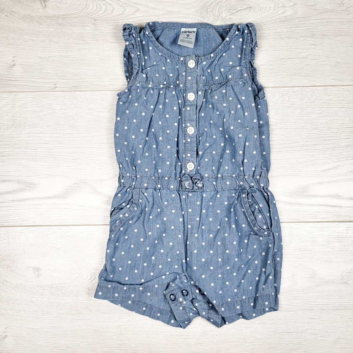 Carters blue polka dot romper - Size 9 months