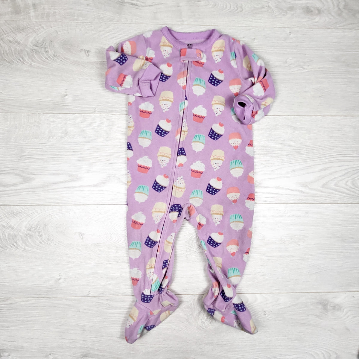 Carters purple cupcake print fleece sleeper - Size 9 months