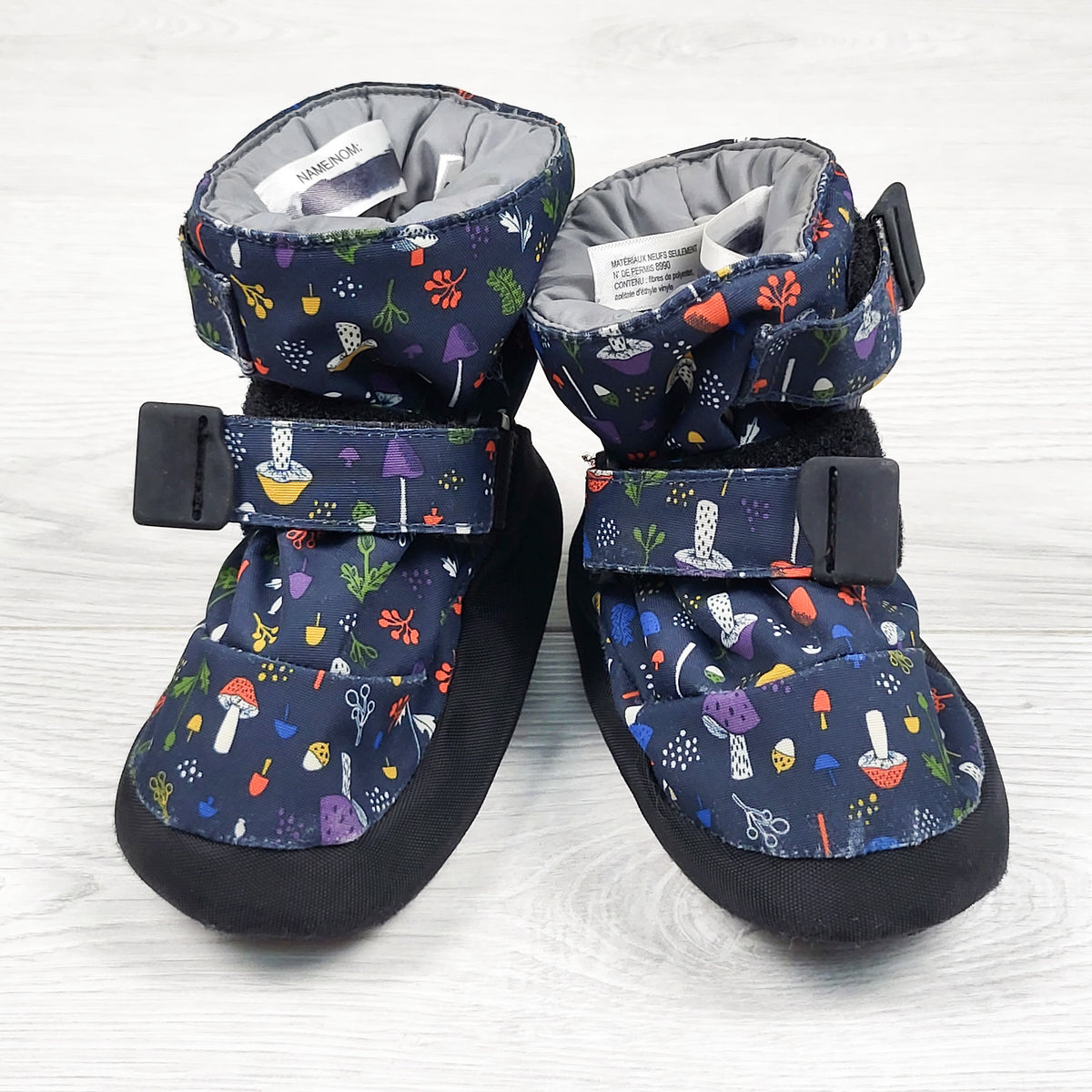 MEC navy mushroom print waterproof toaster booties - Size small (6 to 12 months)