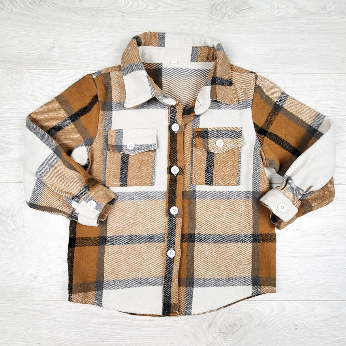 Tan plaid flannel shacket / over shirt - Size 3/4T