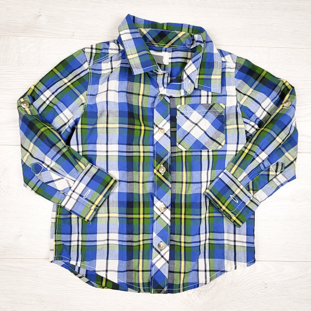Old Navy blue plaid button up shirt - Size 4T