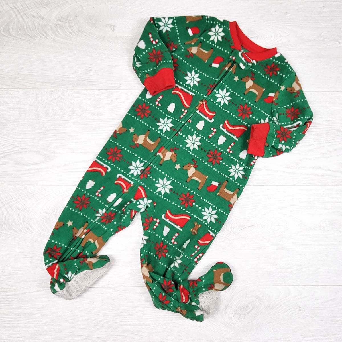 Carters green holiday print zippered fleece sleeper - Size 12 months - AS IS