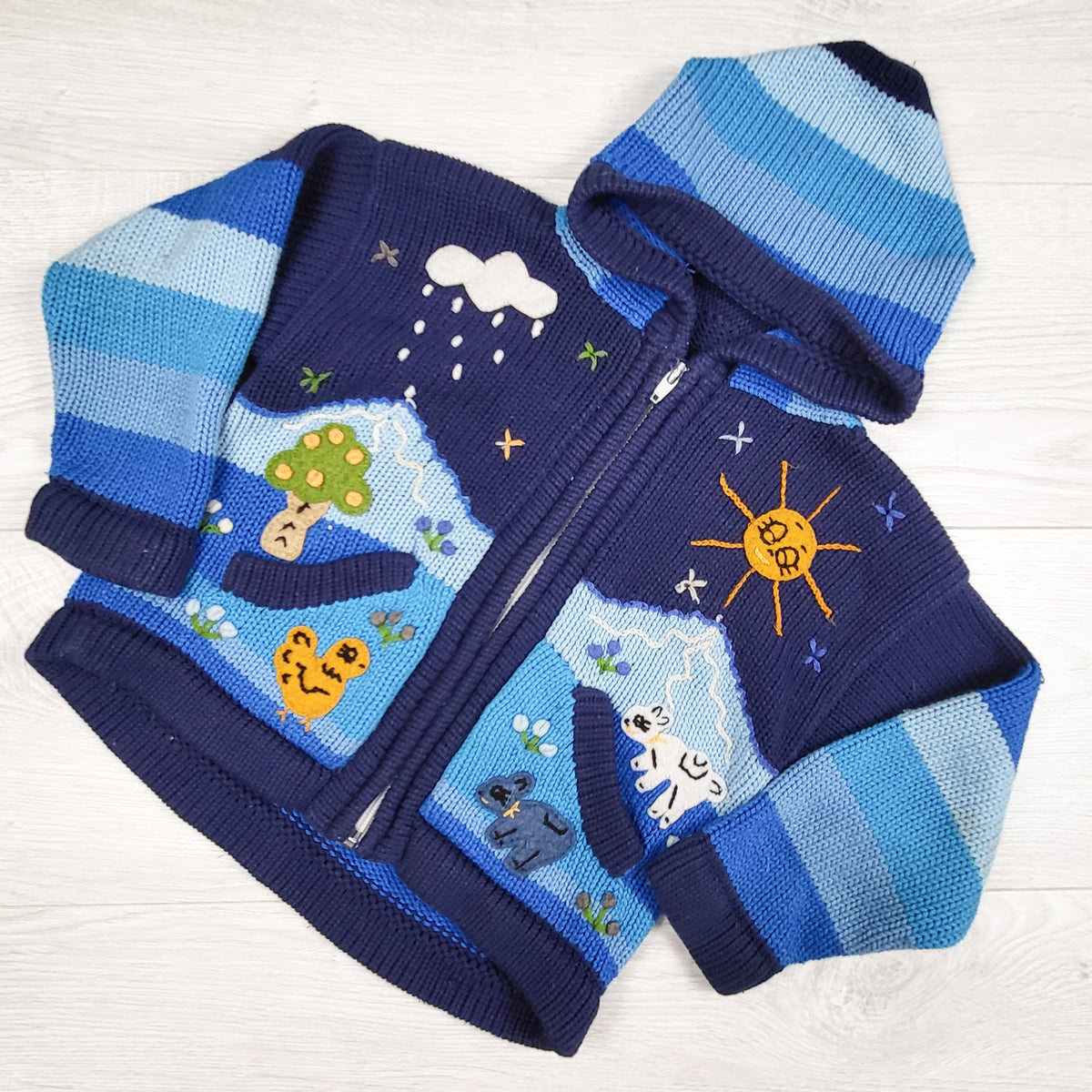 Blue hand knit Peruvian sweater - approx 2T - AS IS