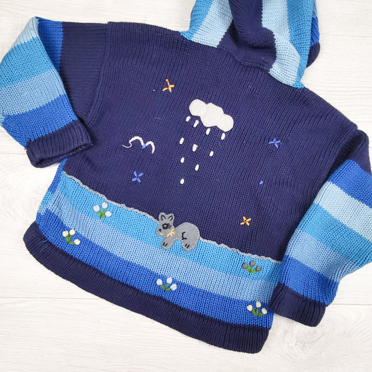 Blue hand knit Peruvian sweater - approx 2T - AS IS
