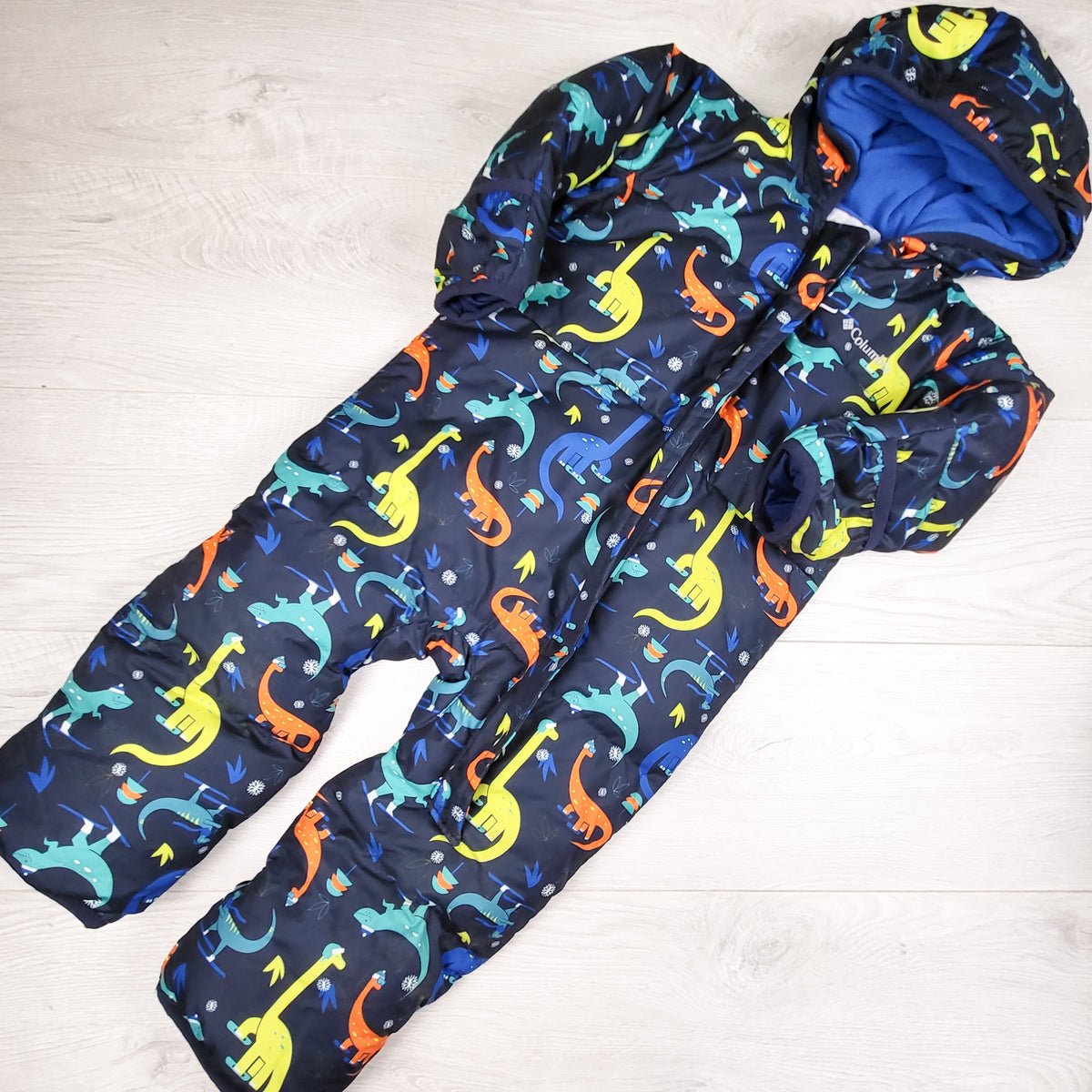 Columbia navy dinosaur print "Snuggly Bunny" Down Bunting / Snowsuit - Size 18 to 24 months