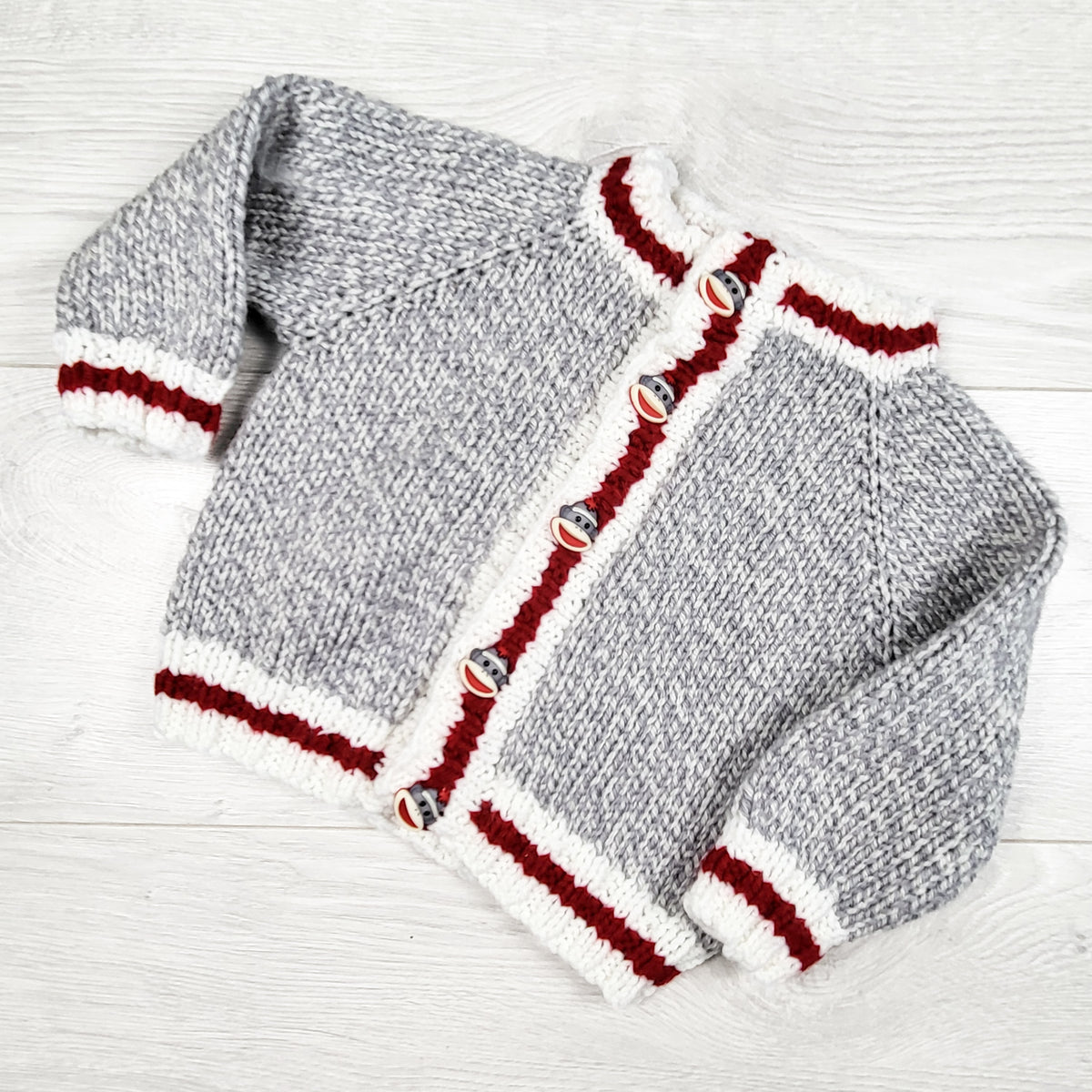 Handmade sock monkey cardigan sweater - approx 12 to 18 months