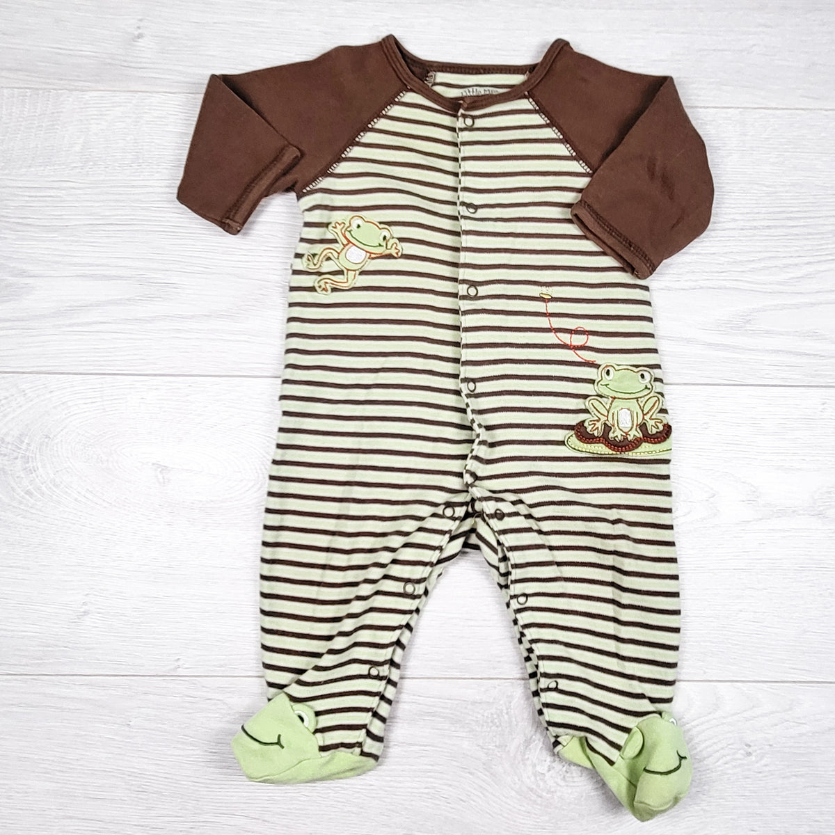Little Me green and brown striped cotton sleeper - Size 3 months