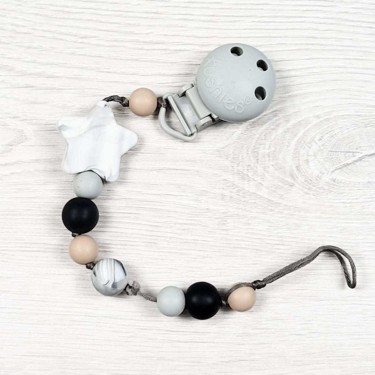 Kushies grey silicone pacifier clip