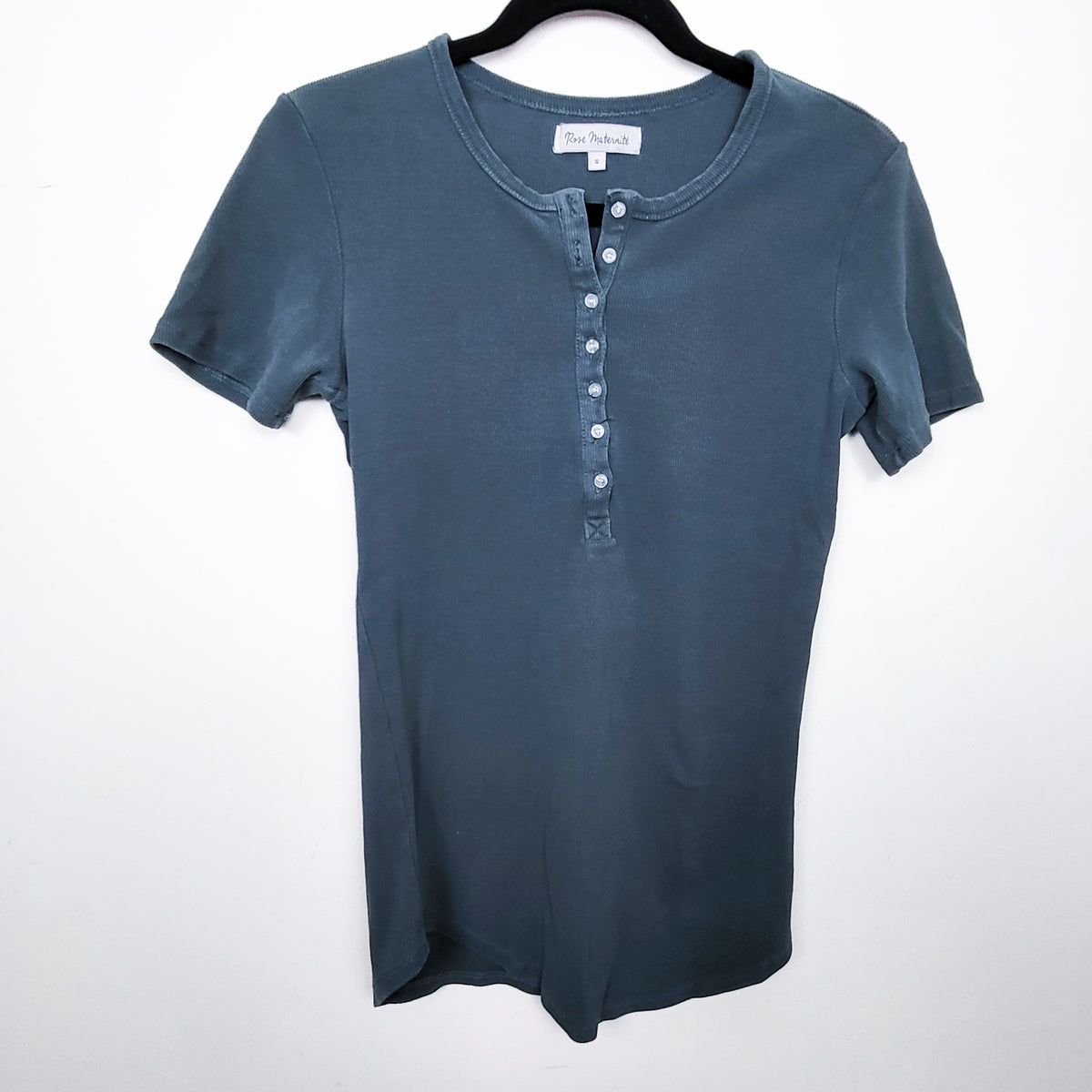 Rose Maternite teal ribbed henley style maternity t-shirt - Size Small