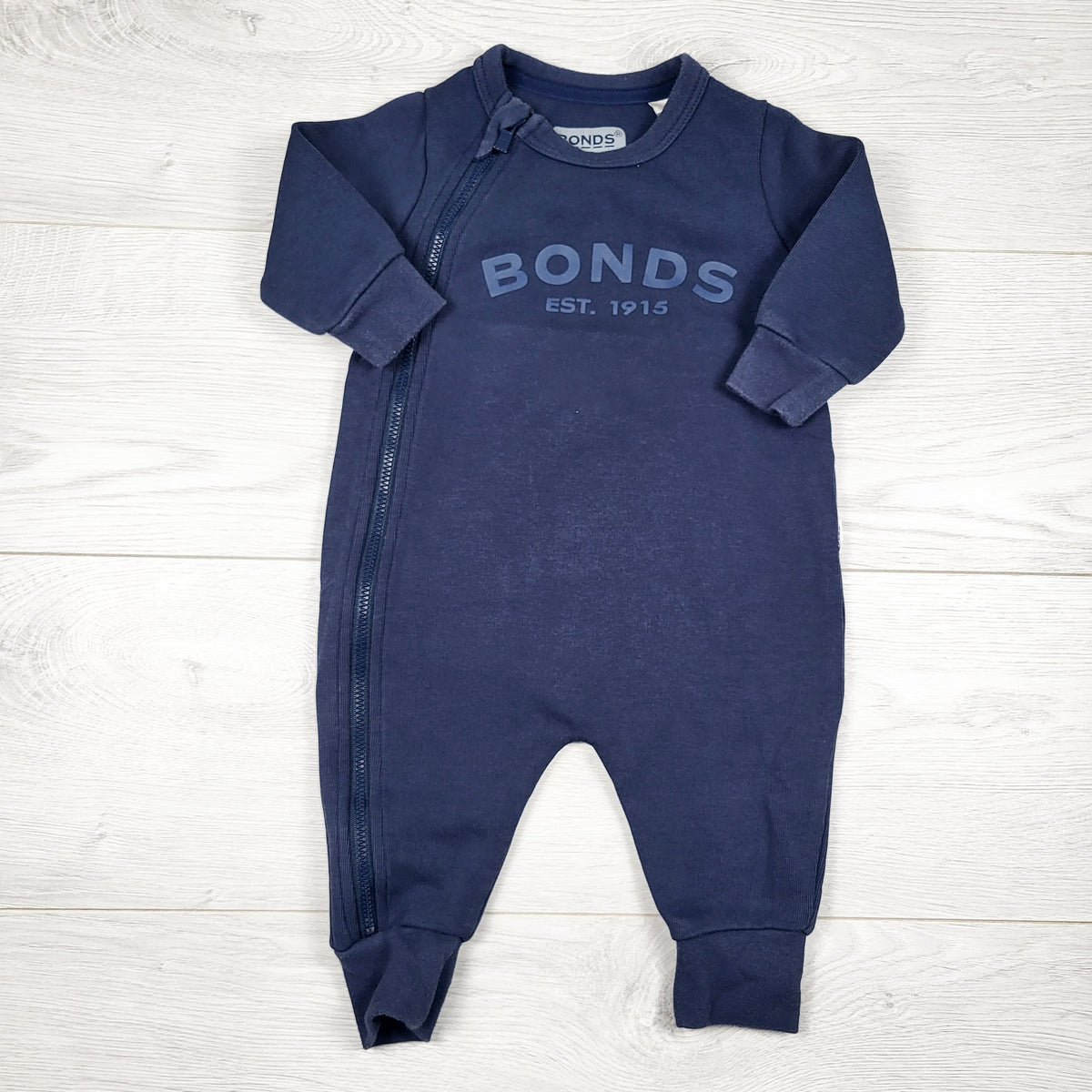 Bonds Baby Navy Tech Sweats Zip Wondersuit - Size 3 to 6 months
