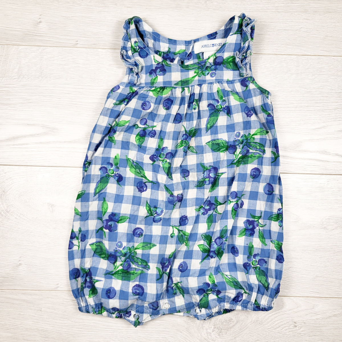 April Cornell blue gingham blueberry print romper - Size 12 to 18 months