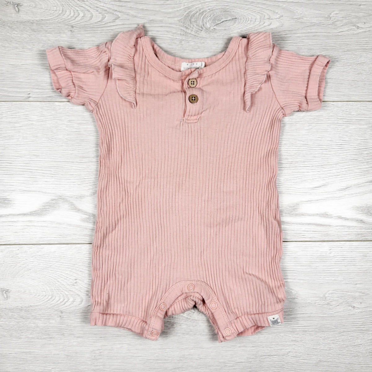Rise Little Earthling pink ribbed romper - Size 6 to 9 months