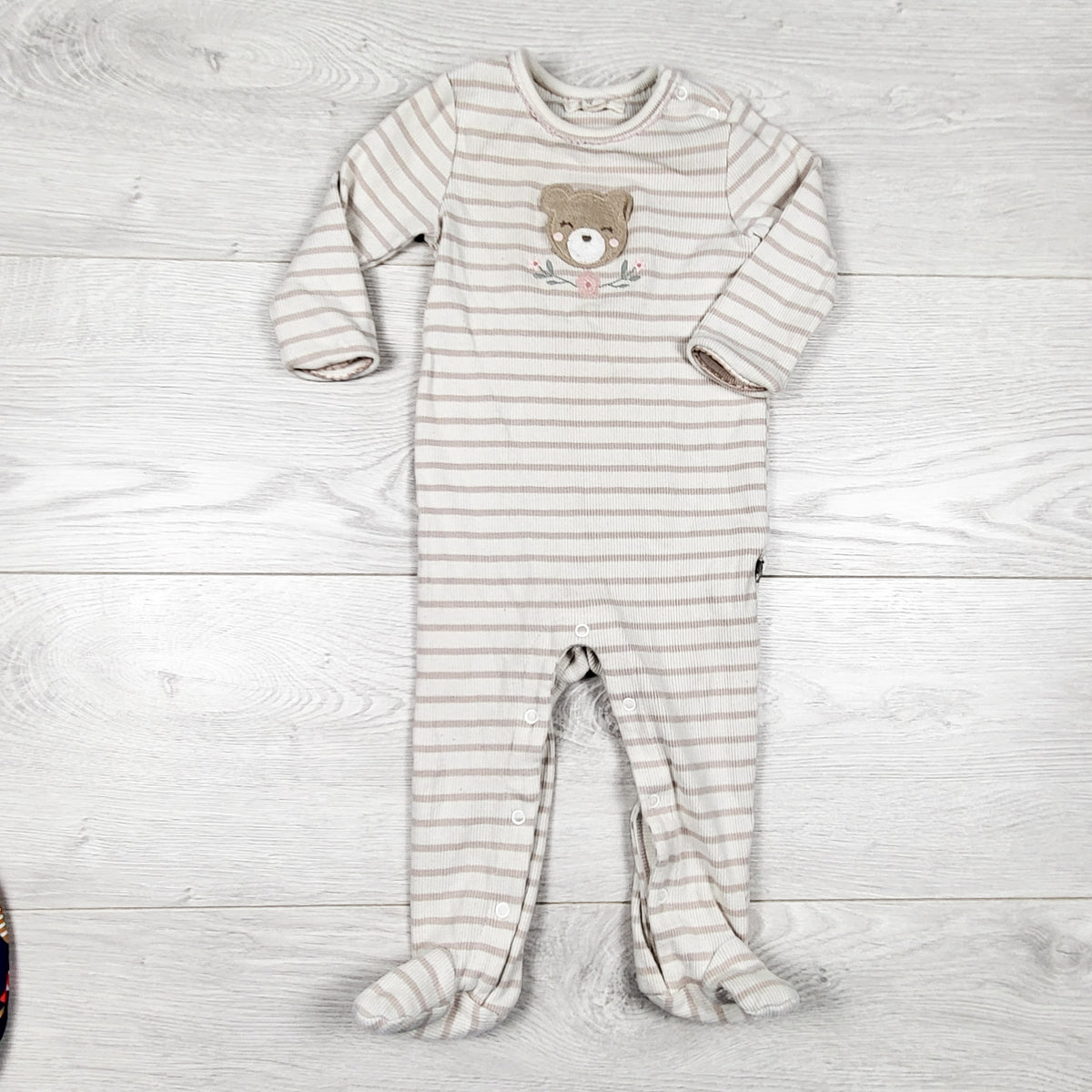 Rabbit + Bear ribbed striped sleeper with bear - Size 6 to 9 months