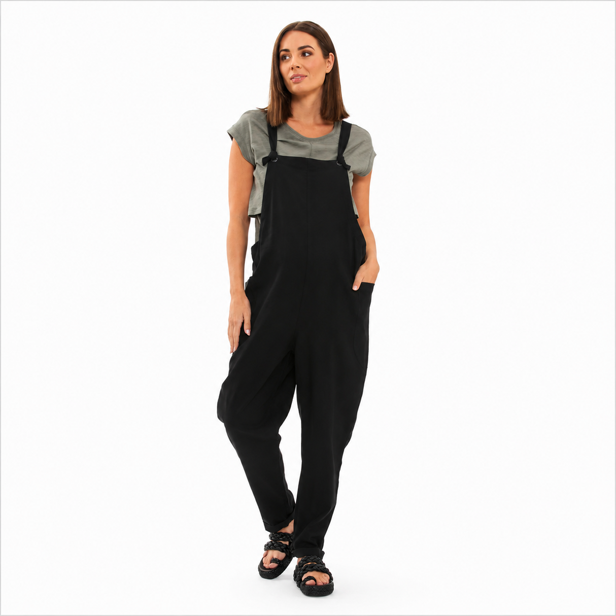 Ripe Maternity Black Poppy Linen Jumpsuit . Size large