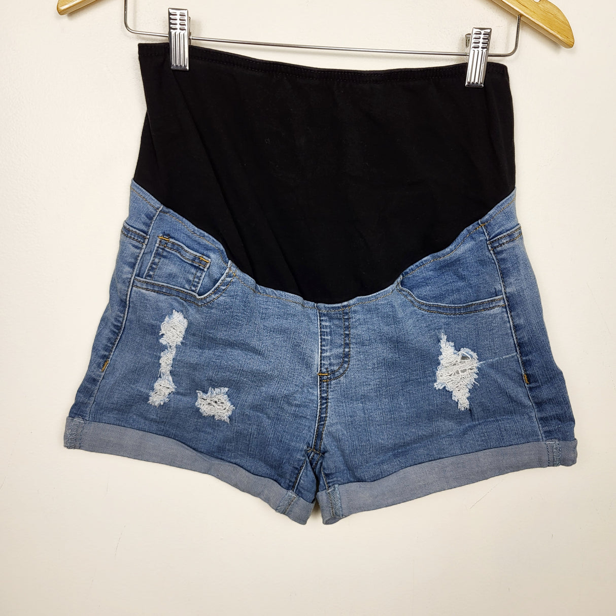 Distressed maternity jean shorts. Size medium