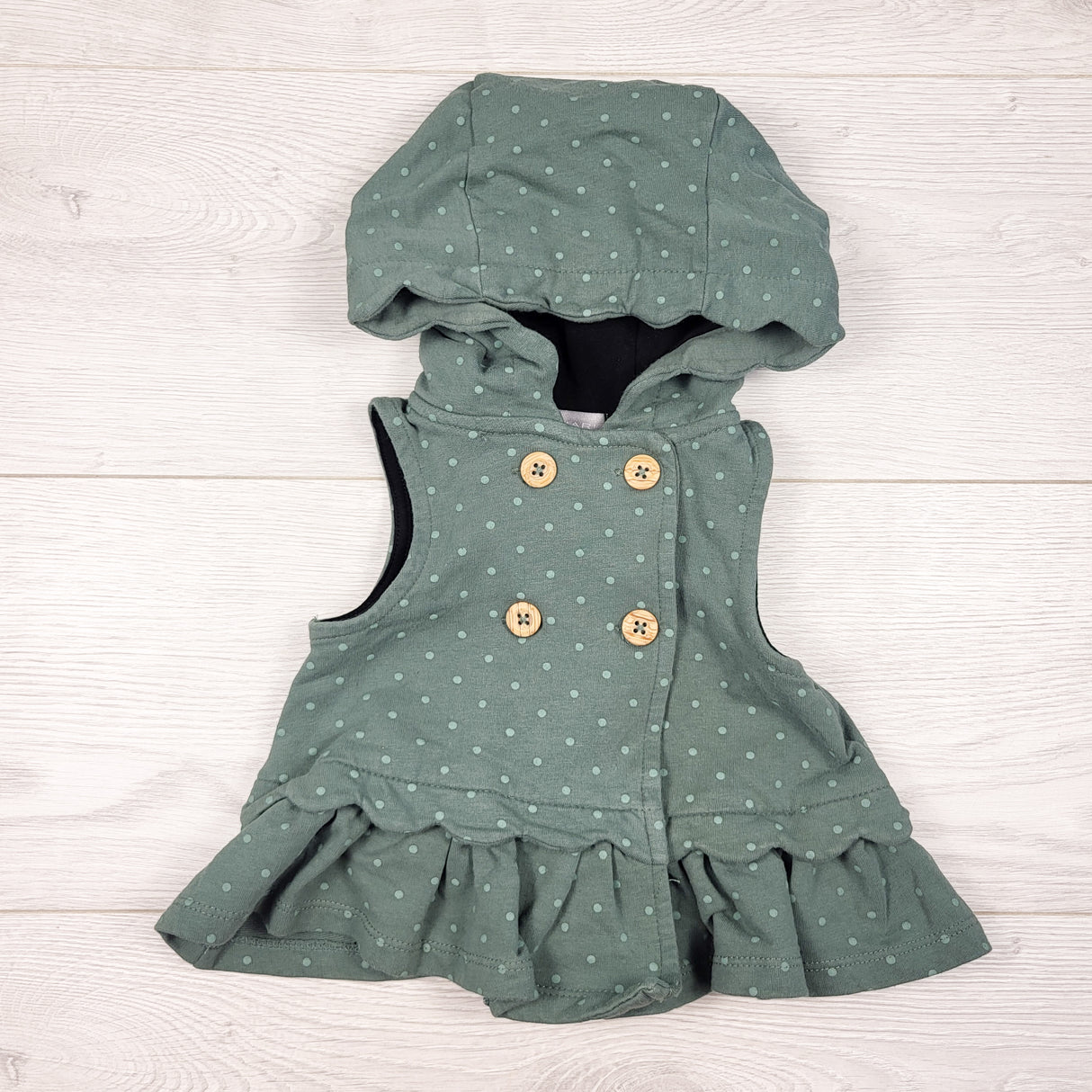 Tahari green polka dot hooded vest. Size 0-3 months