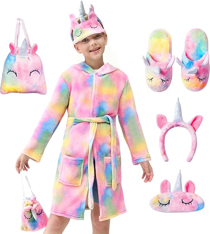 Joyin unicorn robe and bathroom set. Size medium (8-10 Years)