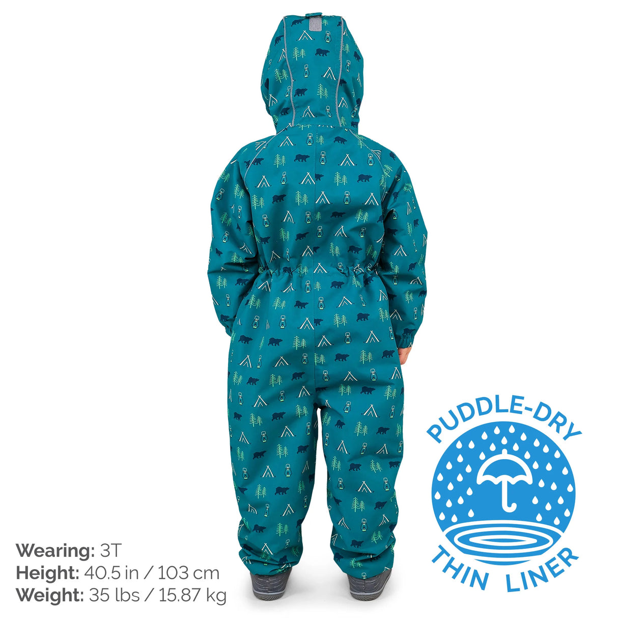 NEW (Boutique Item) Jan and Jul Puddle-Dry Waterproof One Piece Rain Suit / Play Suit in Summer Camp Print