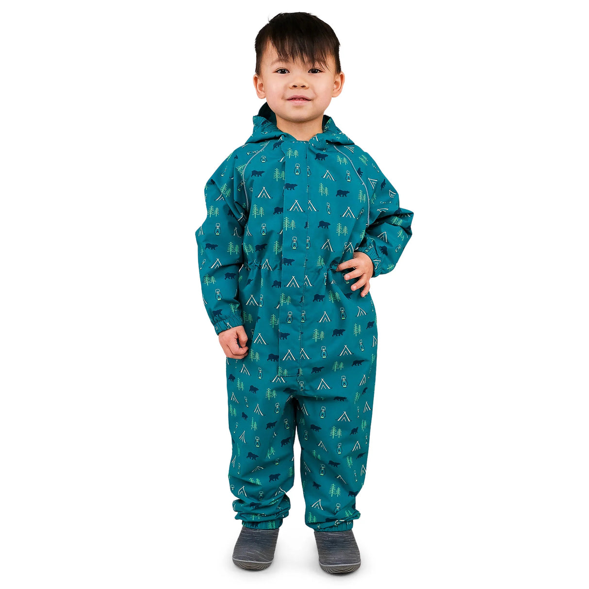 NEW (Boutique Item) Jan and Jul Puddle-Dry Waterproof One Piece Rain Suit / Play Suit in Summer Camp Print